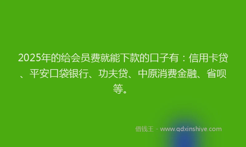 2025年的给会员费就能下款的口子有：信用卡贷、平安口袋银行、功夫贷、中原消费金融、省呗等。