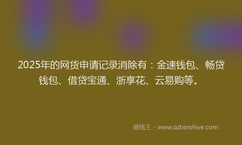 2025年的网货申请记录消除有：金速钱包、畅贷钱包、借贷宝通、浙享花、云易购等。