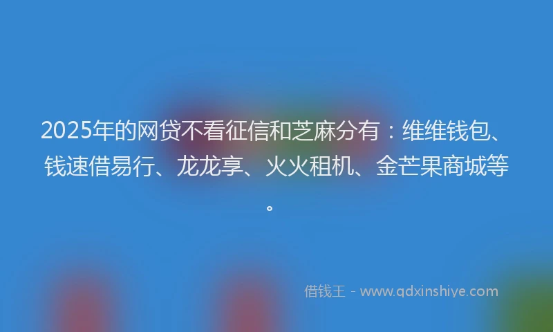 2025年的网贷不看征信和芝麻分有：维维钱包、钱速借易行、龙龙享、火火租机、金芒果商城等。