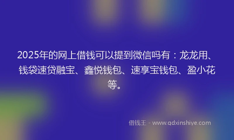 2025年的网上借钱可以提到微信吗有：龙龙用、钱袋速贷融宝、鑫悦钱包、速享宝钱包、盈小花等。