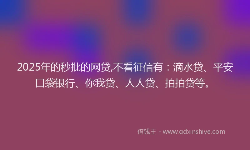 2025年的秒批的网贷,不看征信有：滴水贷、平安口袋银行、你我贷、人人贷、拍拍贷等。