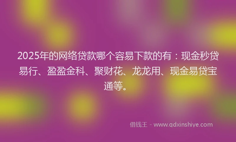 2025年的网络贷款哪个容易下款的有:现金秒贷易行、盈盈金科、聚财花、龙龙用、现金易贷宝通等。