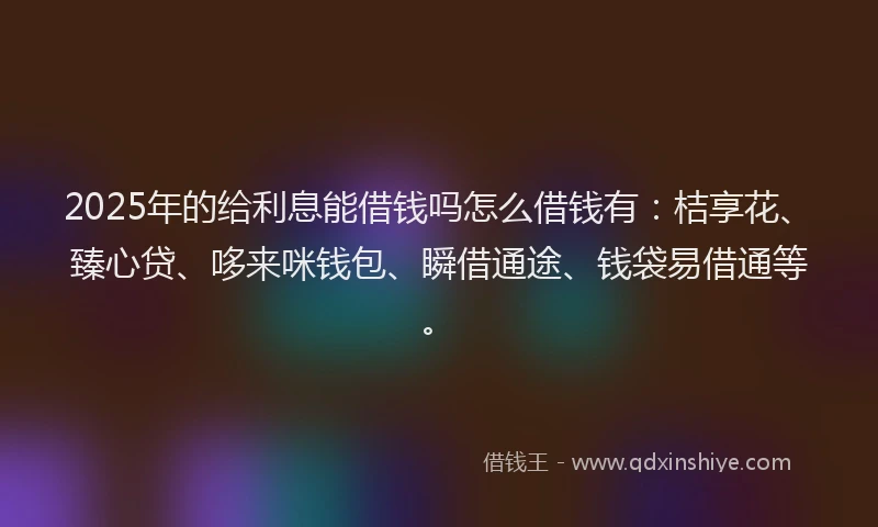 2025年的给利息能借钱吗怎么借钱有：桔享花、臻心贷、哆来咪钱包、瞬借通途、钱袋易借通等。
