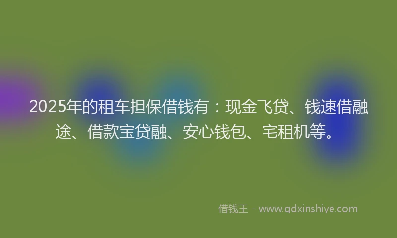 2025年的租车担保借钱有：现金飞贷、钱速借融途、借款宝贷融、安心钱包、宅租机等。