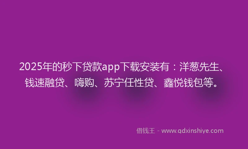 2025年的秒下贷款app下载安装有：洋葱先生、钱速融贷、嗨购、苏宁任性贷、鑫悦钱包等。