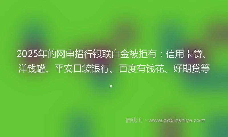 2025年的网申招行银联白金被拒有：信用卡贷、洋钱罐、平安口袋银行、百度有钱花、好期贷等。