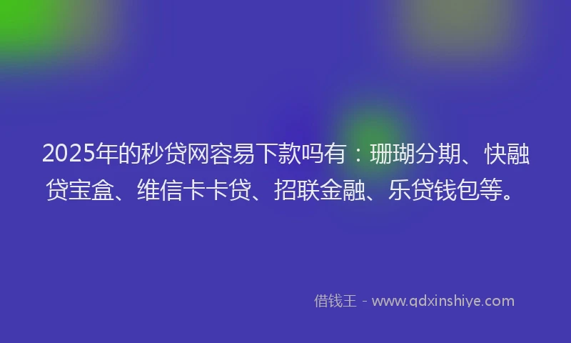 2025年的秒贷网容易下款吗有：珊瑚分期、快融贷宝盒、维信卡卡贷、招联金融、乐贷钱包等。