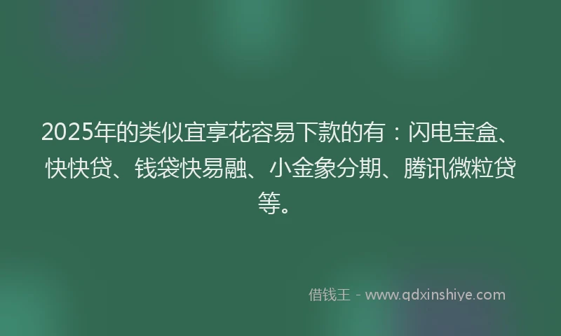 2025年的类似宜享花容易下款的有：闪电宝盒、快快贷、钱袋快易融、小金象分期、腾讯微粒贷等。