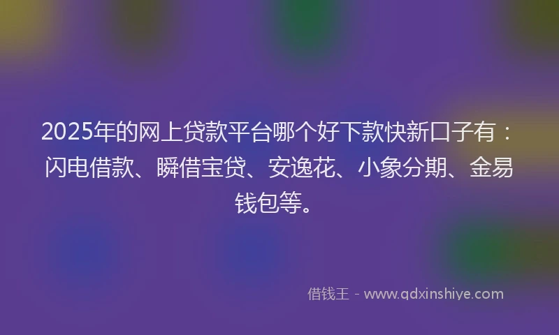 2025年的网上贷款平台哪个好下款快新口子有：闪电借款、瞬借宝贷、安逸花、小象分期、金易钱包等。