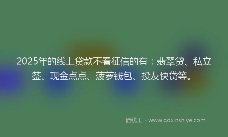 2025年的线上贷款不看征信的有：翡翠贷、私立签、现金点点、菠萝钱包、投友快贷等。