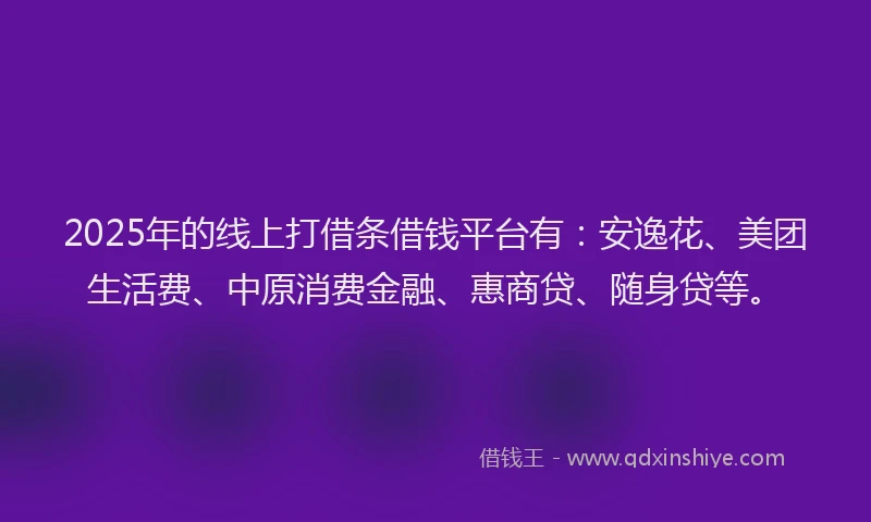 2025年的线上打借条借钱平台有：安逸花、美团生活费、中原消费金融、惠商贷、随身贷等。