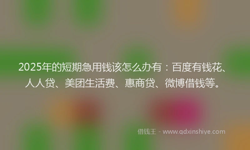 2025年的短期急用钱该怎么办有：百度有钱花、人人贷、美团生活费、惠商贷、微博借钱等。
