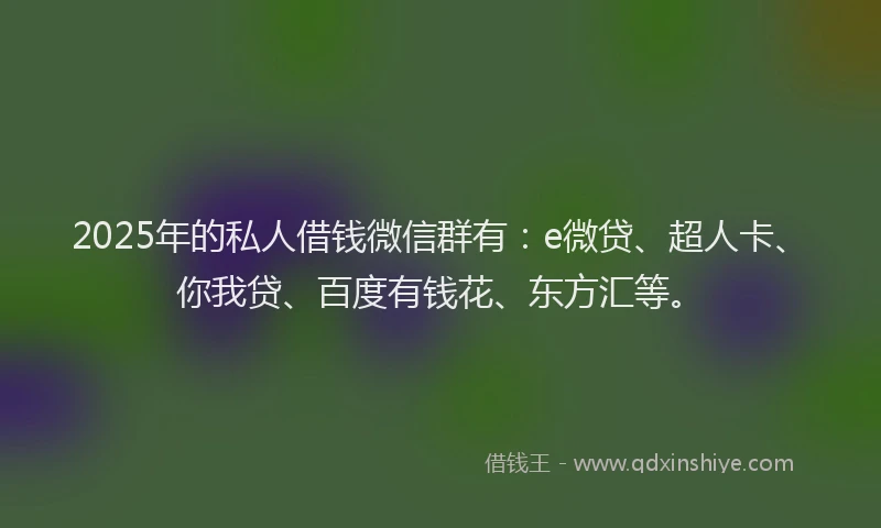 2025年的私人借钱微信群有：e微贷、超人卡、你我贷、百度有钱花、东方汇等。