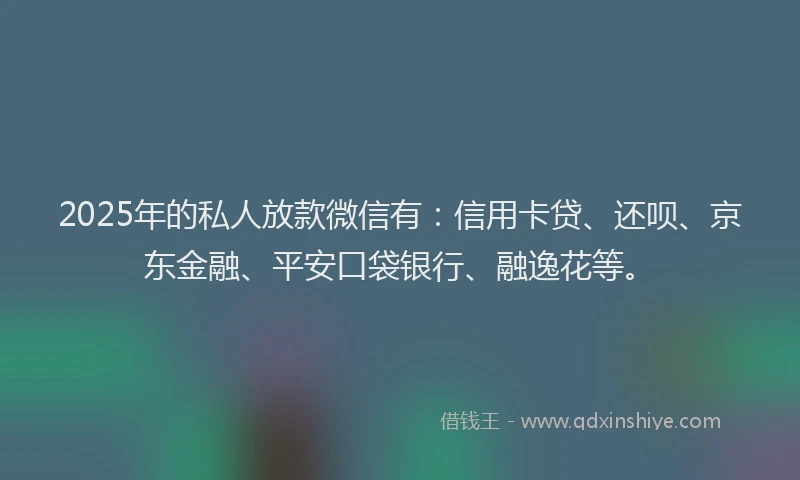 2025年的私人放款微信有：信用卡贷、还呗、京东金融、平安口袋银行、融逸花等。