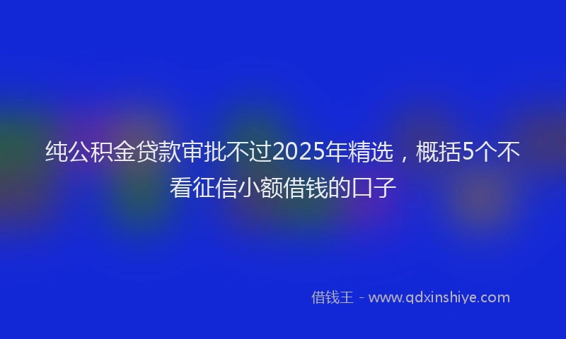 纯公积金贷款审批不过2025年精选，概括5个不看征信小额借钱的口子