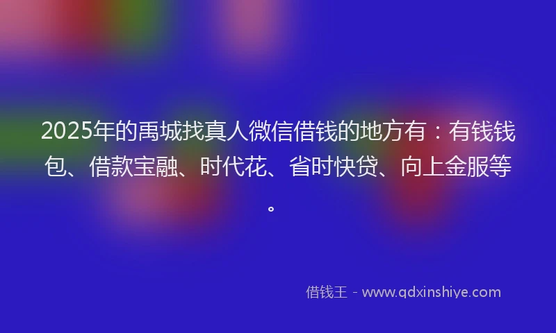 2025年的禹城找真人微信借钱的地方有：有钱钱包、借款宝融、时代花、省时快贷、向上金服等。