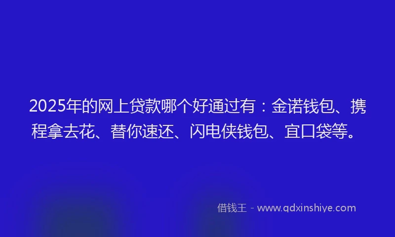2025年的网上贷款哪个好通过有：金诺钱包、携程拿去花、替你速还、闪电侠钱包、宜口袋等。