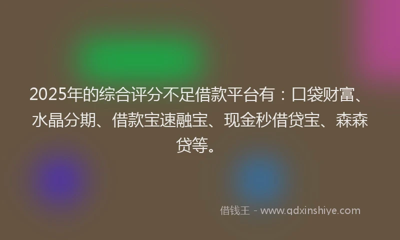2025年的综合评分不足借款平台有：口袋财富、水晶分期、借款宝速融宝、现金秒借贷宝、森森贷等。
