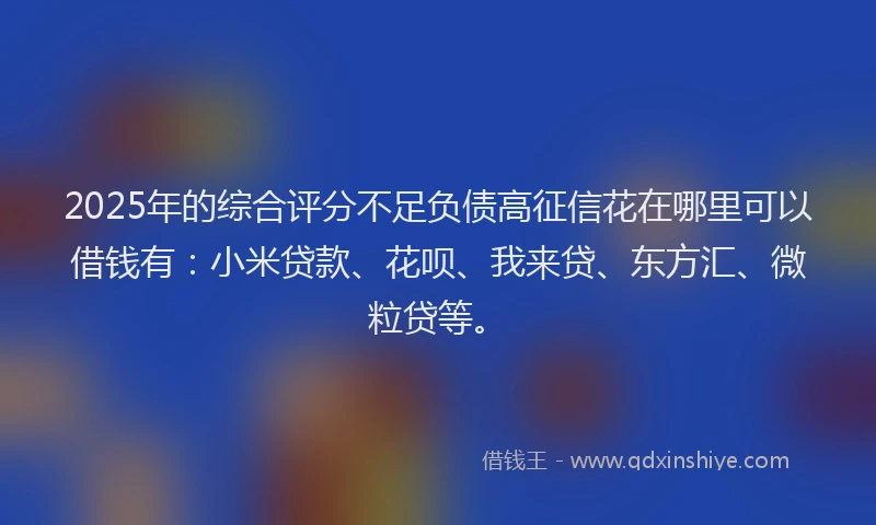 2025年的综合评分不足负债高征信花在哪里可以借钱有：小米贷款、花呗、我来贷、东方汇、微粒贷等。