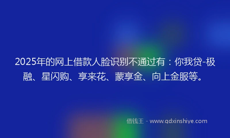 2025年的网上借款人脸识别不通过有：你我贷-极融、星闪购、享来花、蒙享金、向上金服等。