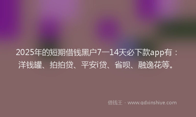 2025年的短期借钱黑户7一14天必下款app有：洋钱罐、拍拍贷、平安i贷、省呗、融逸花等。