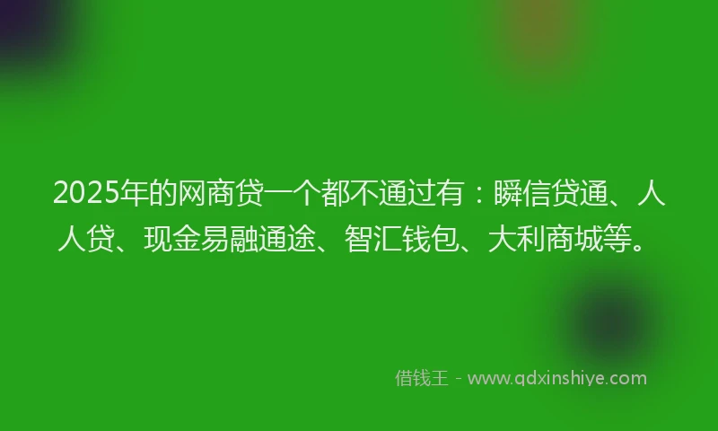 2025年的网商贷一个都不通过有：瞬信贷通、人人贷、现金易融通途、智汇钱包、大利商城等。