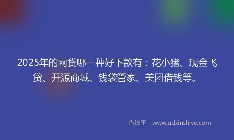 2025年的网贷哪一种好下款有：花小猪、现金飞贷、开源商城、钱袋管家、美团借钱等。