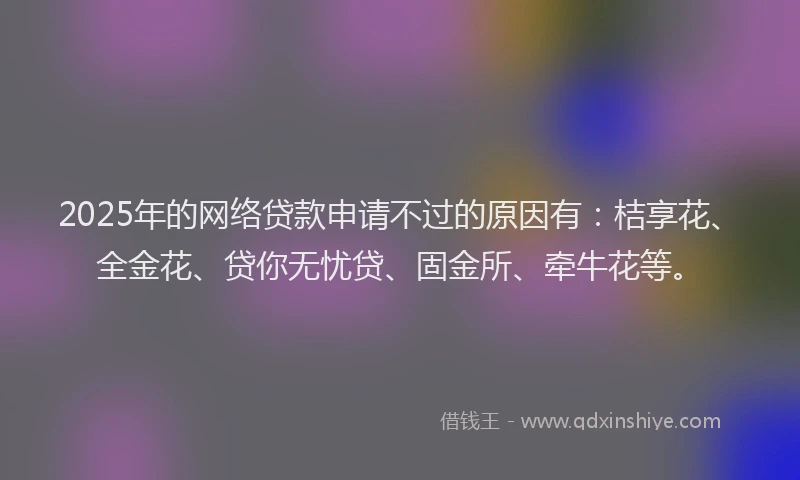 2025年的网络贷款申请不过的原因有：桔享花、全金花、贷你无忧贷、固金所、牵牛花等。