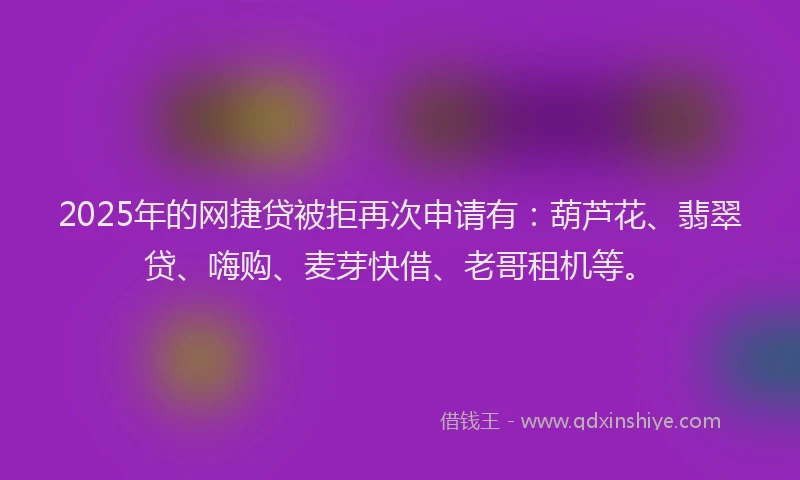 2025年的网捷贷被拒再次申请有：葫芦花、翡翠贷、嗨购、麦芽快借、老哥租机等。