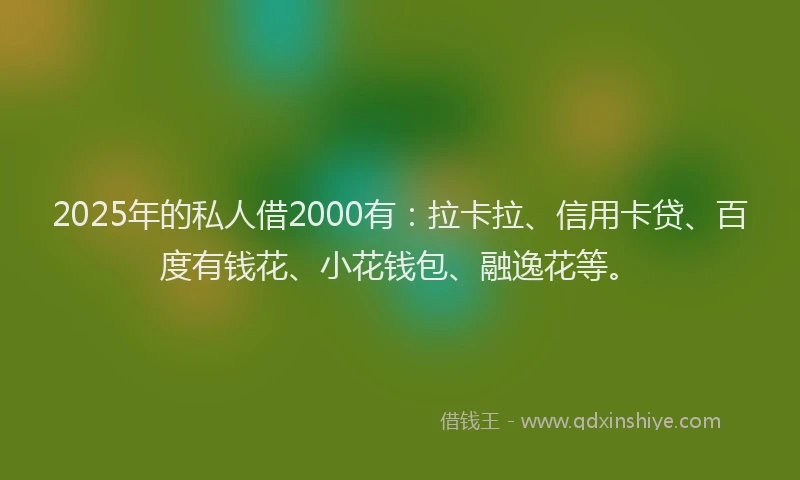 2025年的私人借2000有：拉卡拉、信用卡贷、百度有钱花、小花钱包、融逸花等。