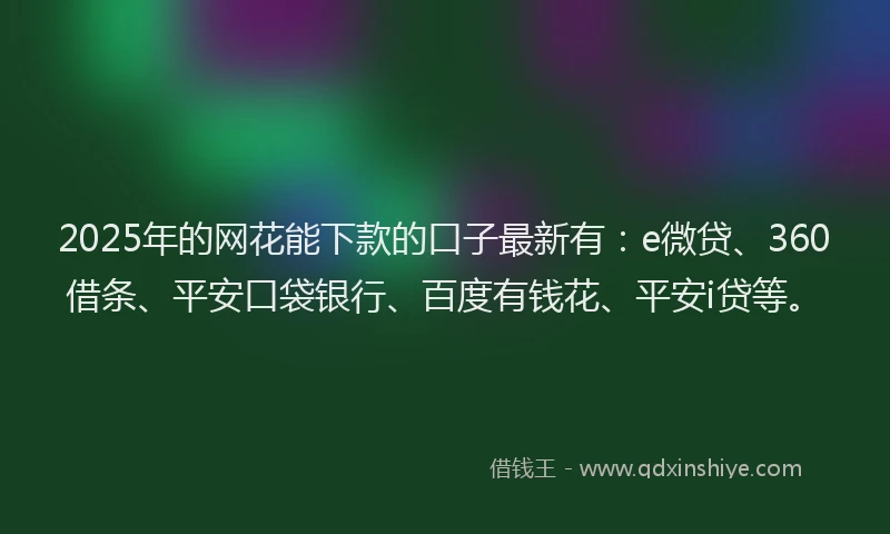 2025年的网花能下款的口子最新有:e微贷、360借条、平安口袋银行、百度有钱花、平安i贷等。