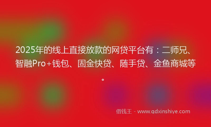 2025年的线上直接放款的网贷平台有：二师兄、智融Pro+钱包、固金快贷、随手贷、金鱼商城等。