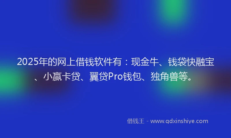 2025年的网上借钱软件有：现金牛、钱袋快融宝、小赢卡贷、翼贷Pro钱包、独角兽等。