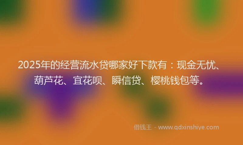 2025年的经营流水贷哪家好下款有：现金无忧、葫芦花、宜花呗、瞬信贷、樱桃钱包等。