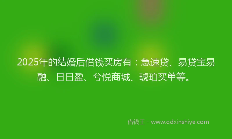 2025年的结婚后借钱买房有：急速贷、易贷宝易融、日日盈、兮悦商城、琥珀买单等。