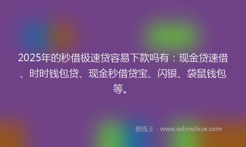 2025年的秒借极速贷容易下款吗有：现金贷速借、时时钱包贷、现金秒借贷宝、闪银、袋鼠钱包等。