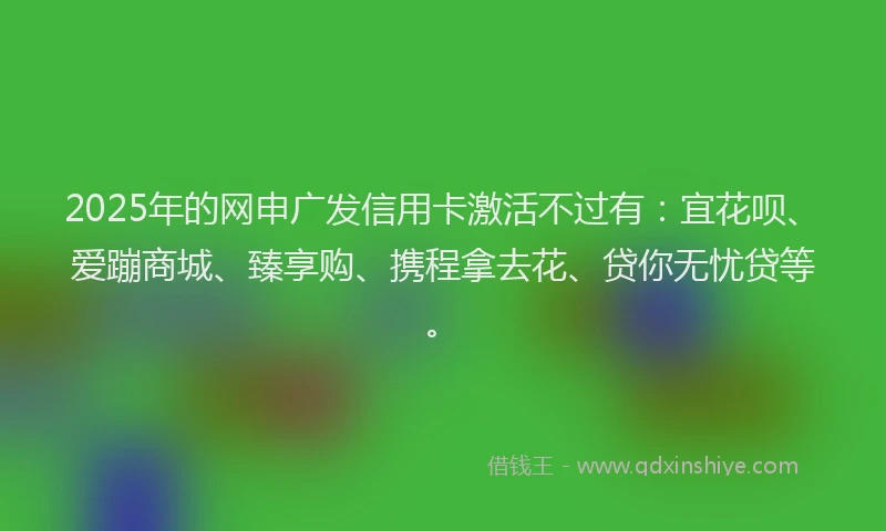 2025年的网申广发信用卡激活不过有：宜花呗、爱蹦商城、臻享购、携程拿去花、贷你无忧贷等。