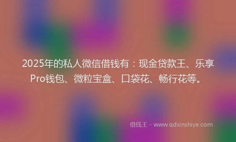 2025年的私人微信借钱有：现金贷款王、乐享Pro钱包、微粒宝盒、口袋花、畅行花等。