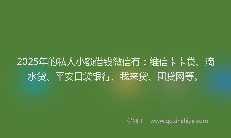 2025年的私人小额借钱微信有：维信卡卡贷、滴水贷、平安口袋银行、我来贷、团贷网等。