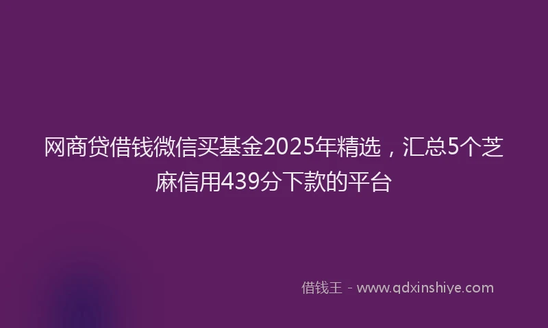 网商贷借钱微信买基金2025年精选，汇总5个芝麻信用439分下款的平台