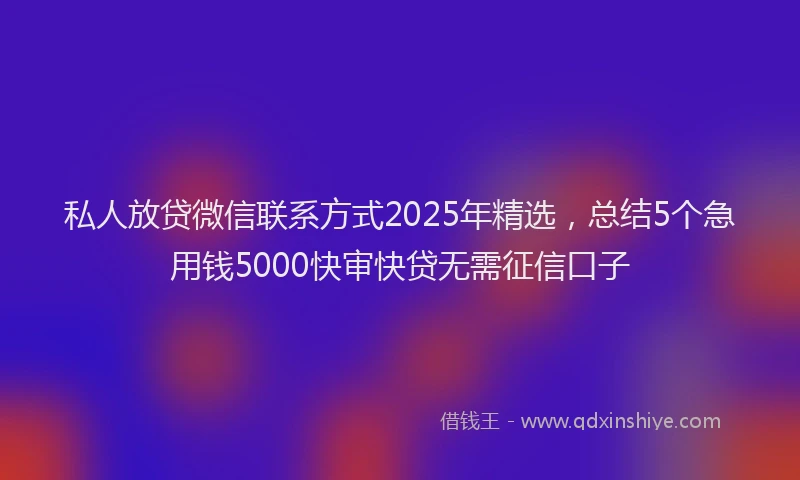 私人放贷微信联系方式2025年精选，总结5个急用钱5000快审快贷无需征信口子