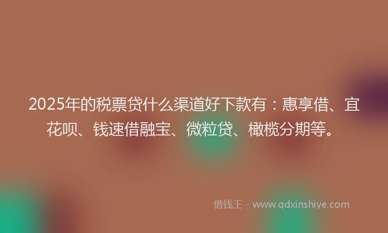 2025年的税票贷什么渠道好下款有：惠享借、宜花呗、钱速借融宝、微粒贷、橄榄分期等。