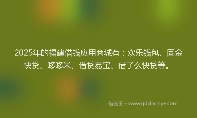 2025年的福建借钱应用商城有：欢乐钱包、固金快贷、哆哆米、借贷易宝、借了么快贷等。