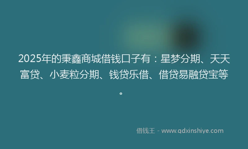 2025年的秉鑫商城借钱口子有：星梦分期、天天富贷、小麦粒分期、钱贷乐借、借贷易融贷宝等。