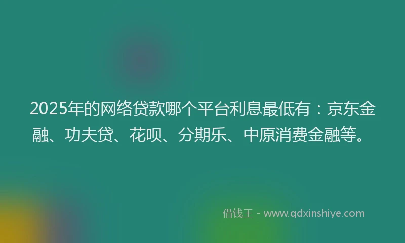 2025年的网络贷款哪个平台利息最低有：京东金融、功夫贷、花呗、分期乐、中原消费金融等。