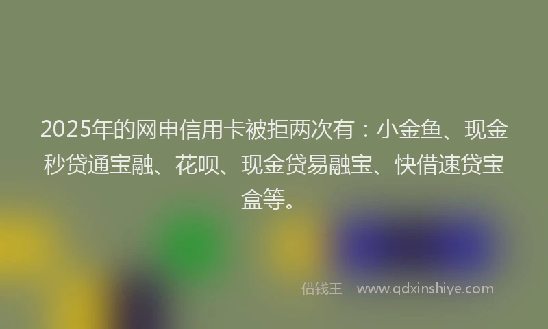 2025年的网申信用卡被拒两次有：小金鱼、现金秒贷通宝融、花呗、现金贷易融宝、快借速贷宝盒等。