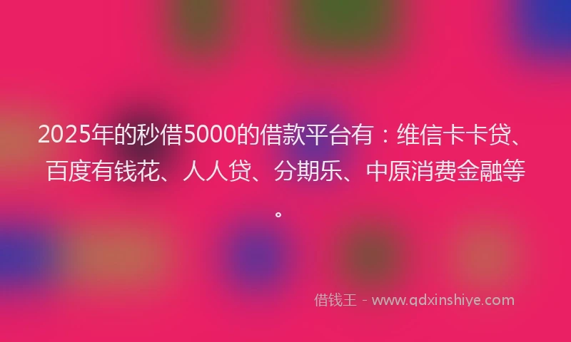 2025年的秒借5000的借款平台有：维信卡卡贷、百度有钱花、人人贷、分期乐、中原消费金融等。