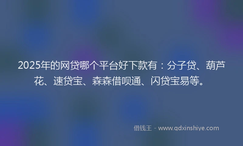 2025年的网贷哪个平台好下款有：分子贷、葫芦花、速贷宝、森森借呗通、闪贷宝易等。