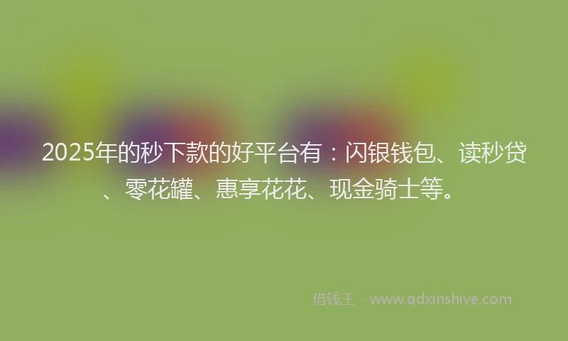 2025年的秒下款的好平台有：闪银钱包、读秒贷、零花罐、惠享花花、现金骑士等。