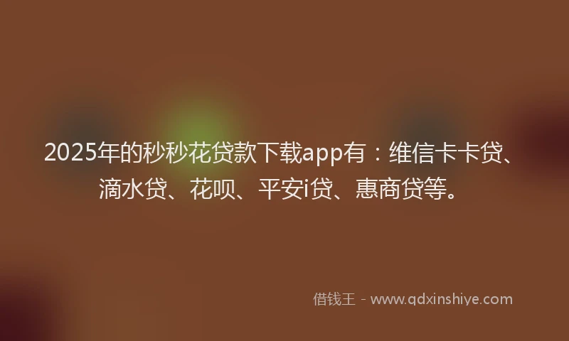 2025年的秒秒花贷款下载app有：维信卡卡贷、滴水贷、花呗、平安i贷、惠商贷等。
